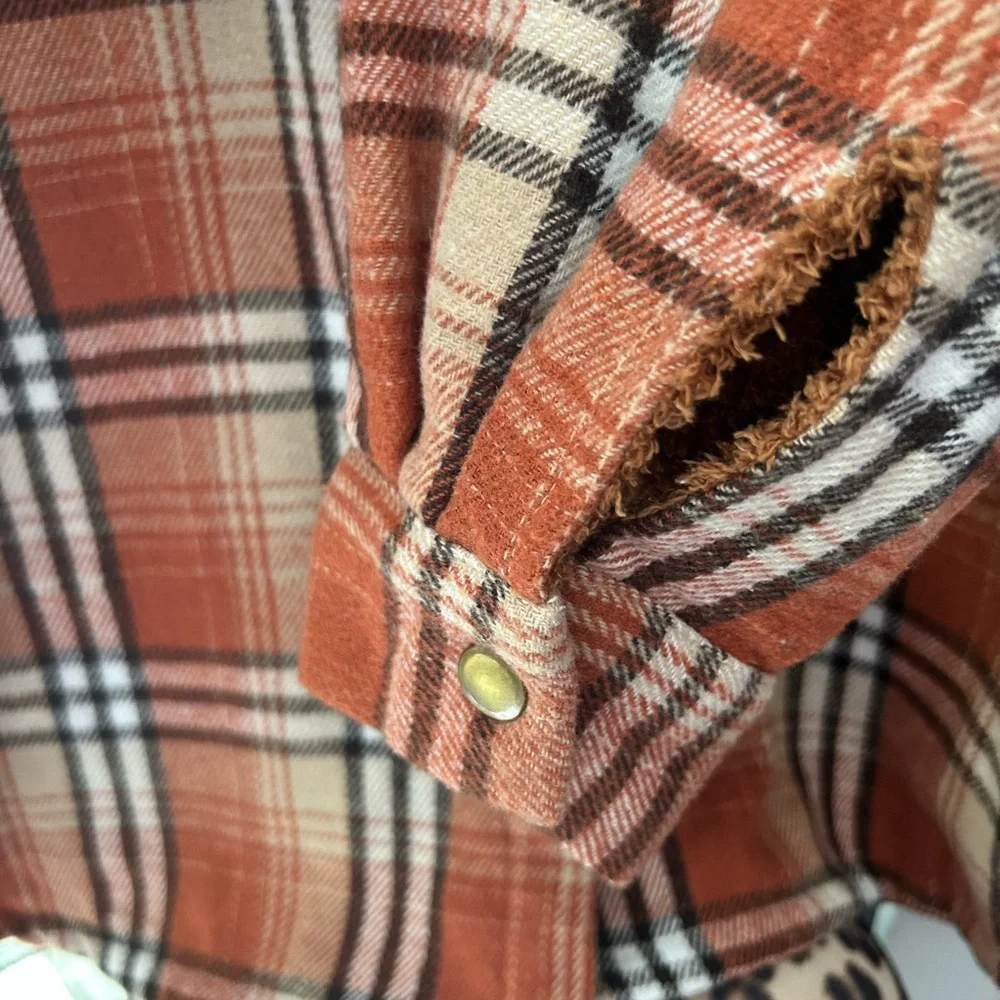 Orange Plaid Sherpa-Lined Hooded Utility Jacket - Picture 6 of 11